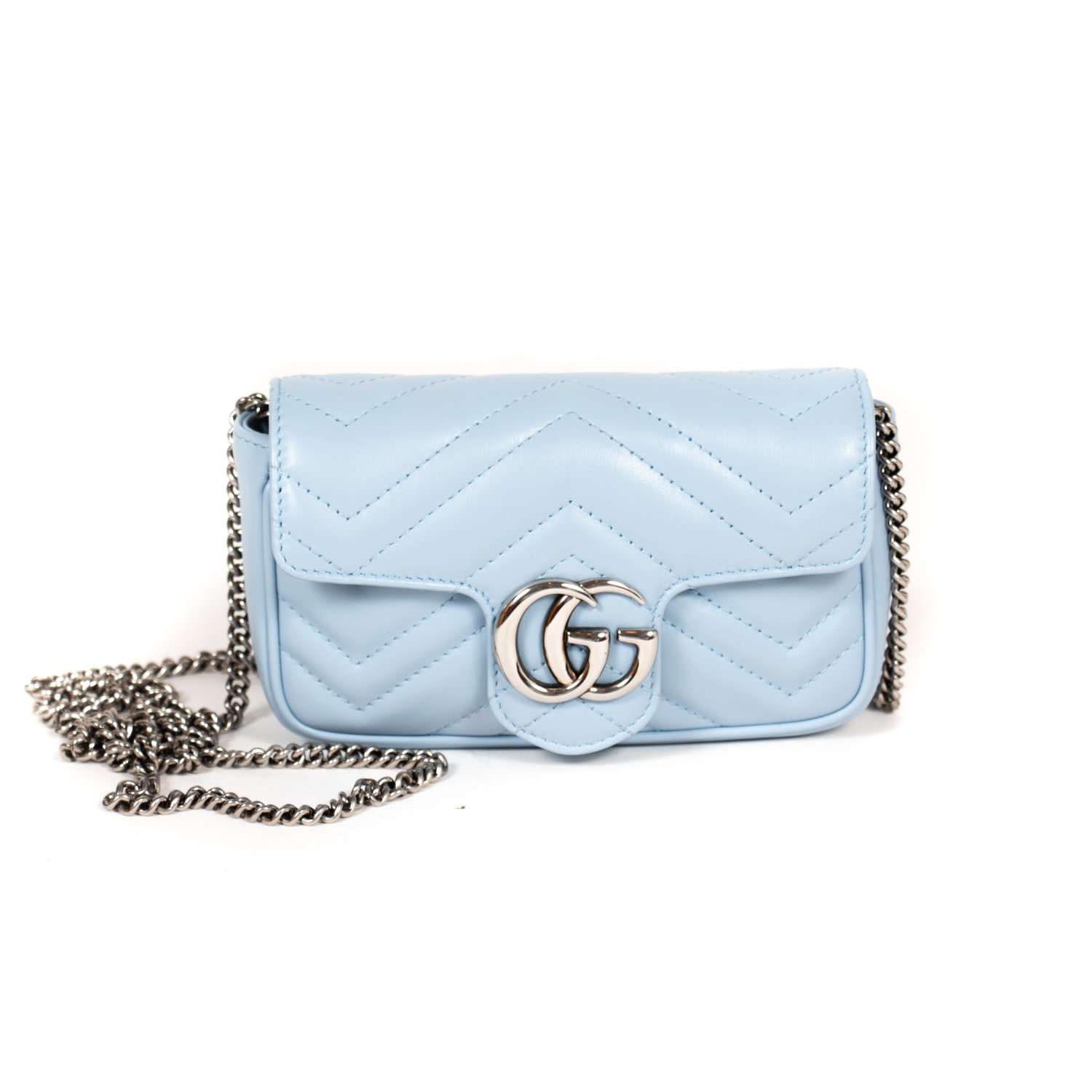 Gucci Light Blue GG Marmont Super Mini Shoulder Bag
