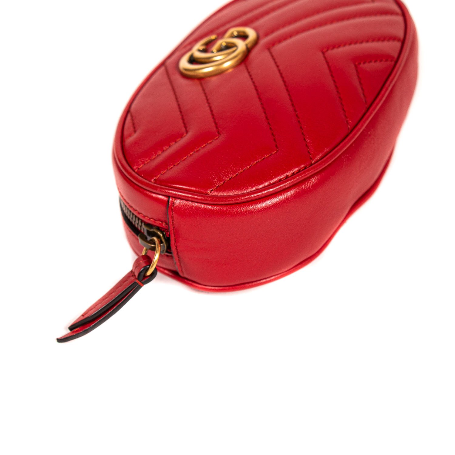 Gucci Red Leather GG Marmont Belt Bag