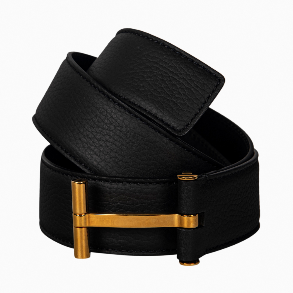 Tom Ford Black Leather T Buckle Belt 90CM