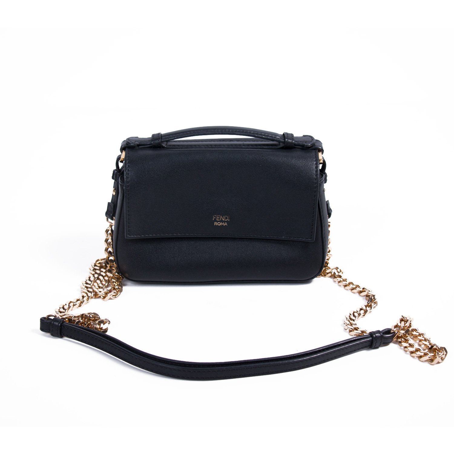 Fendi Micro Black Leather Micro Double Baguette Shoulder Bag