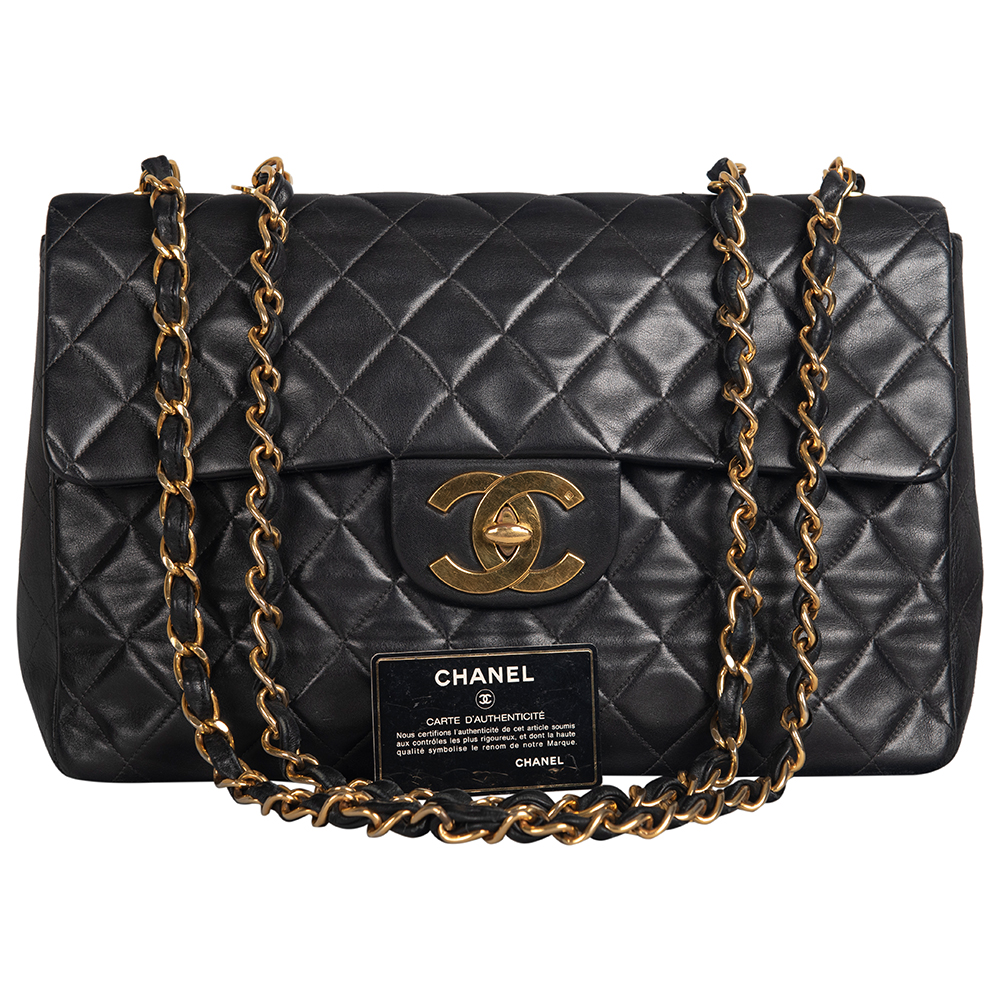 Chanel Vintage Black Quilted Caviar Leather Single Flap Bag