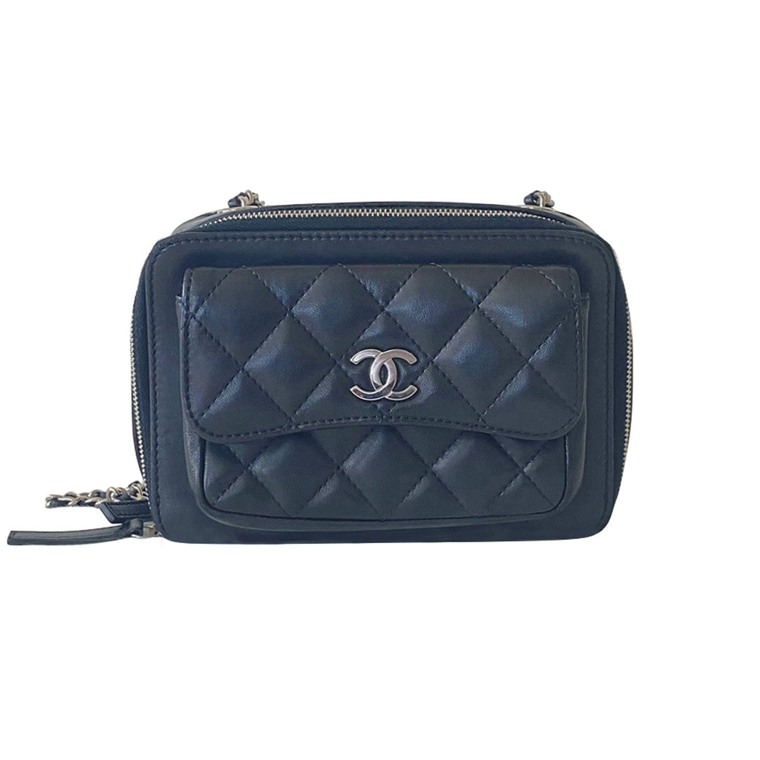 Chanel Blue Quilted Leather Mini Camera Pocket Box Case Shoulder Bag
