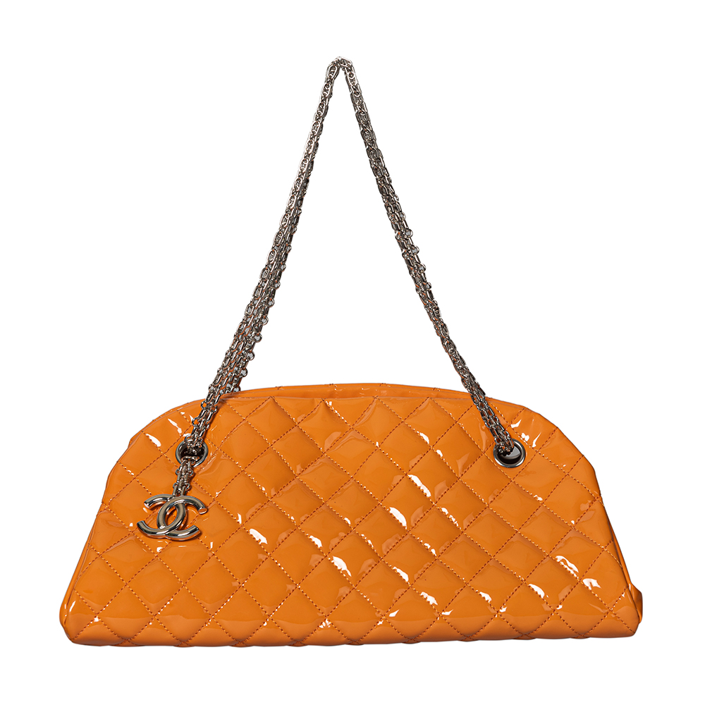 Chanel Melon Orange Patent Leather Medium Just Mademoiselle Bowler Bag