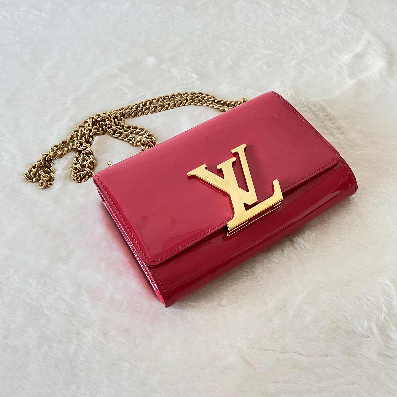 Louis Vuitton Pink Patent Leather Louise MM Handbag