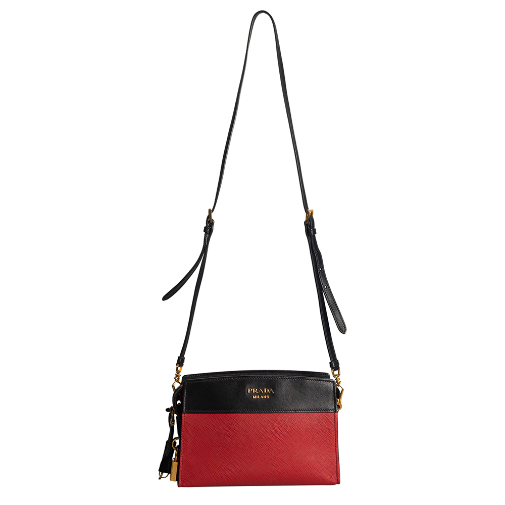 Prada Black Red Saffiano Lux Leather Crossbody Bag