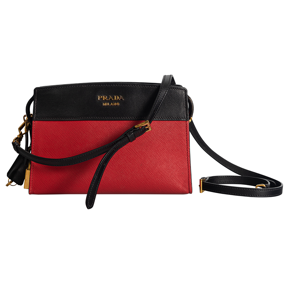 Prada Black Red Saffiano Lux Leather Crossbody Bag