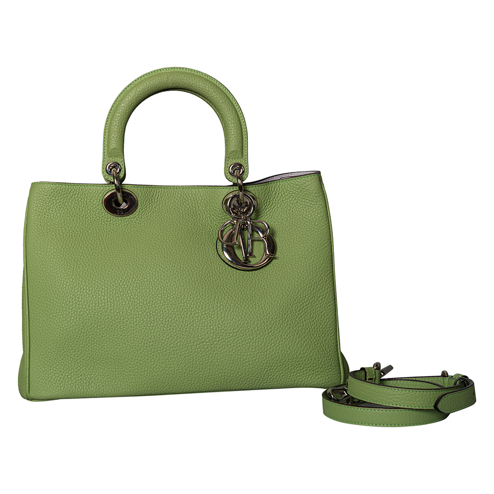 Dior Green Pebbled Leather Medium Diorissimo Shopper Tote