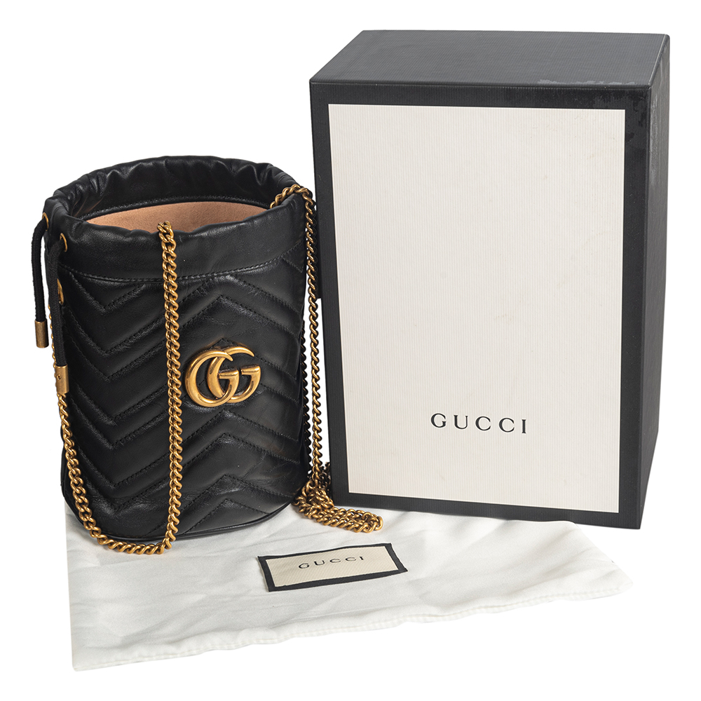 Gucci Black Matelasse Leather GG Marmont Torchon Bucket Bag