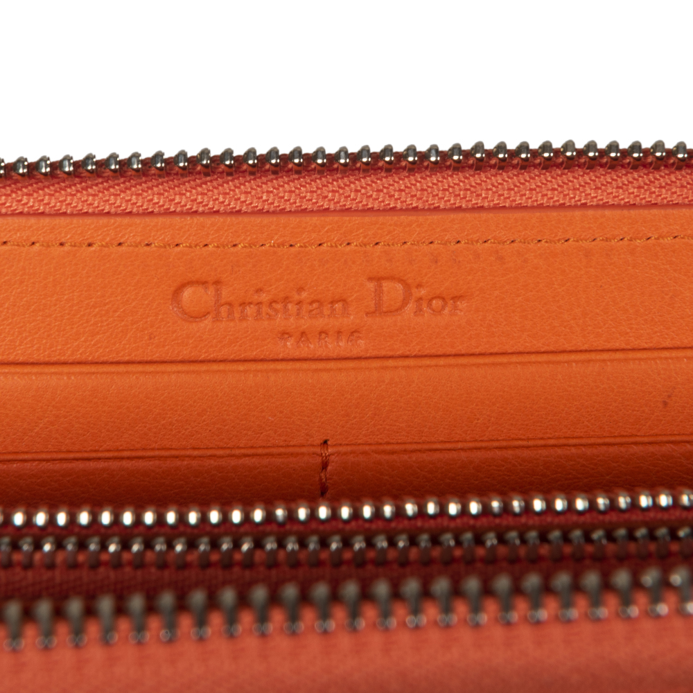 Dior Orange Patent Leather Lady Dior Zip Around Wallet