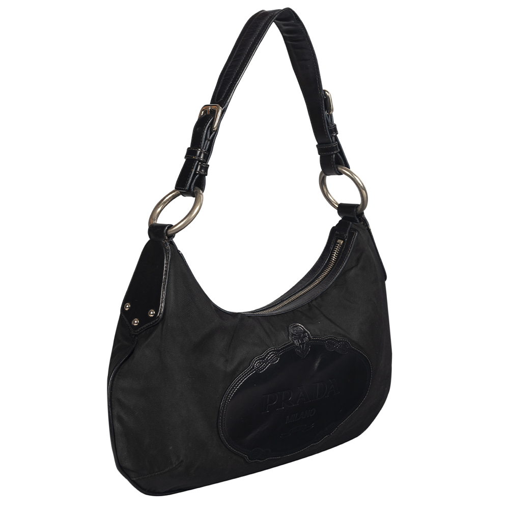 Prada Black Nylon Leather Tessuto Canapa Shoulder Bag
