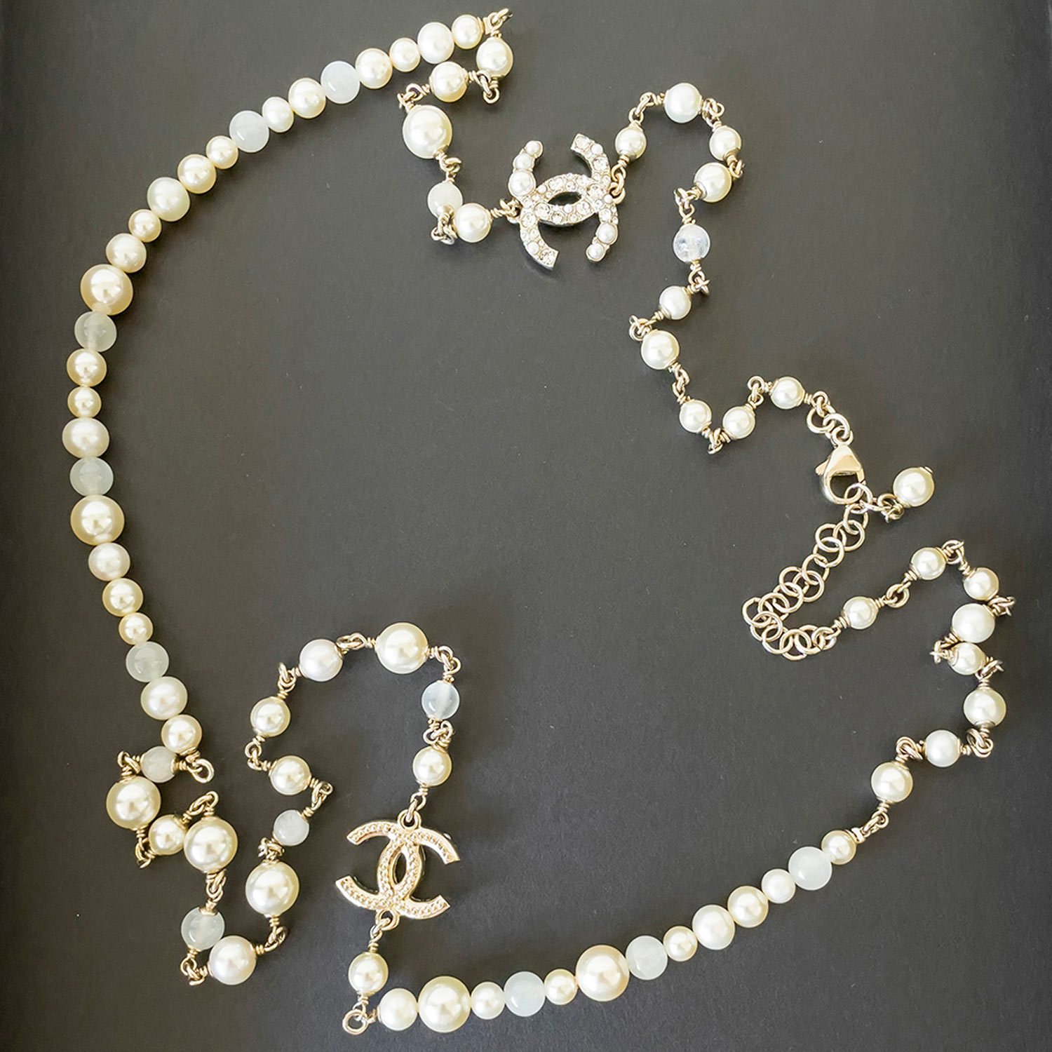 Chanel Faux Pearls CC Long Necklace