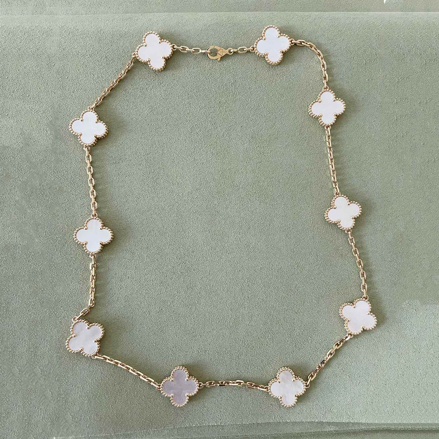 Van Cleef & Arpels Vintage Alhambra 18K Yellow Gold Pearl Stone Necklace