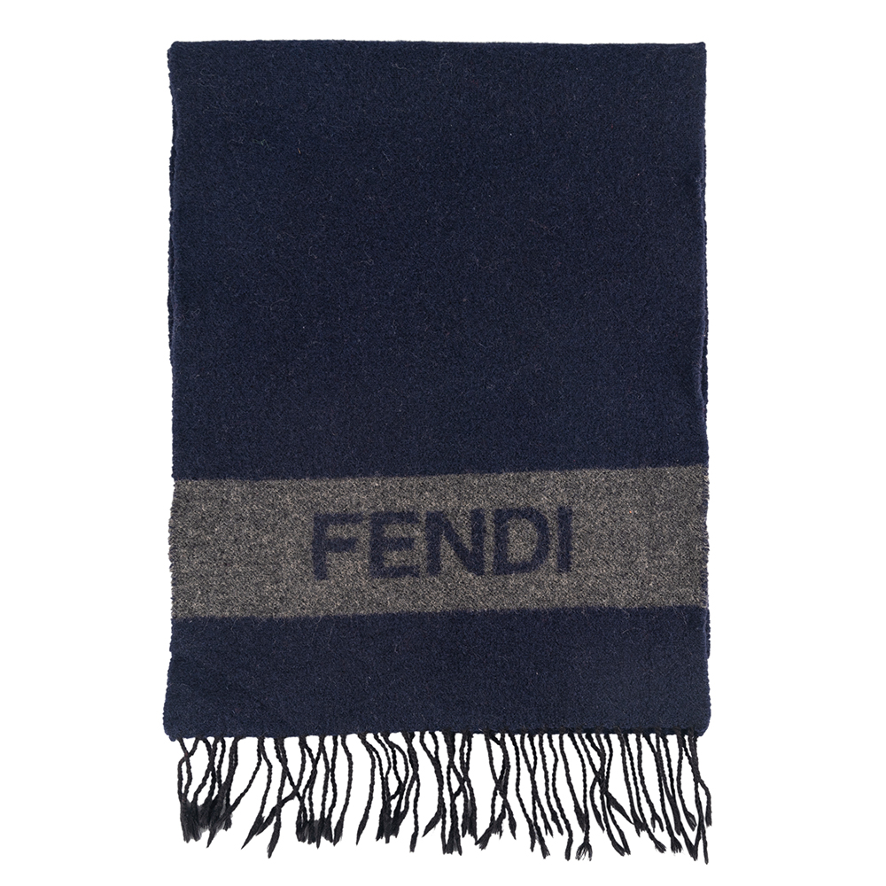 Fendi Blue Grey Wool Scarf - My Luxury Bargain