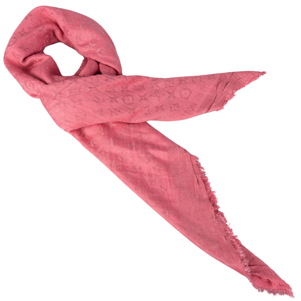 Louis Vuitton Hot Pink Monogram Silk/Wool Shawl Scarf - Yoogi's Closet