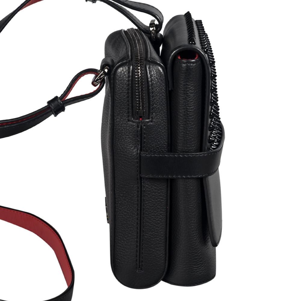 Christian Louboutin Black Leather Studded Benech Reporter Crossbody Bag