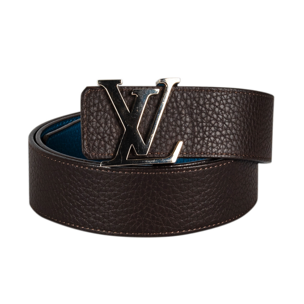 Louis Vuitton Blue Brown Leather Reversible Initiales Belt Size 40 Inch