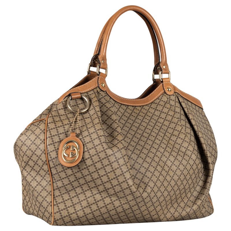 Gucci Beige Brown GG Canvas And Leather Large Sukley Tote