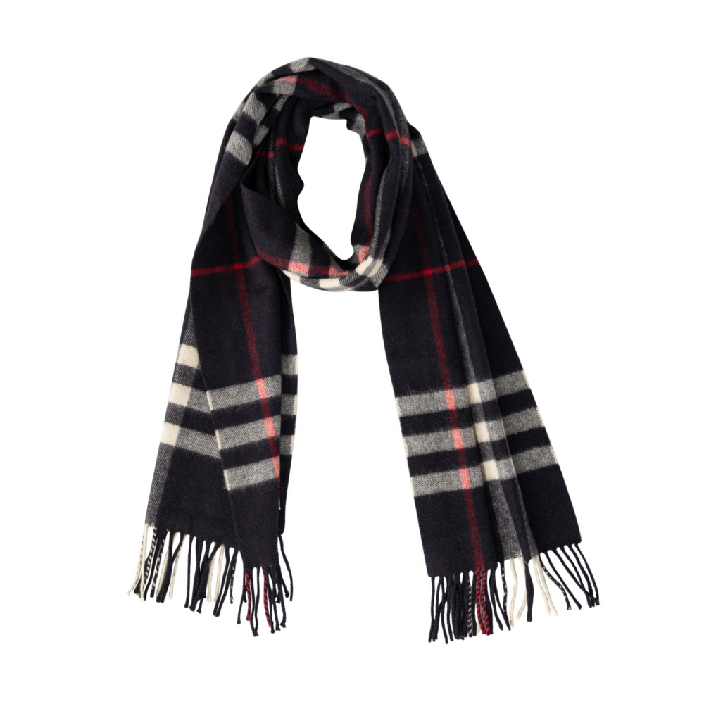 Burberry Black Grey Check Wool Cashmere Scarf