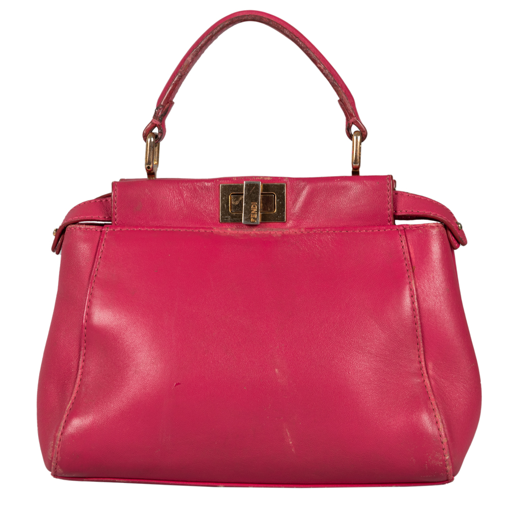 Fendi Pink Leather Mini Peekaboo Top Handle Bag