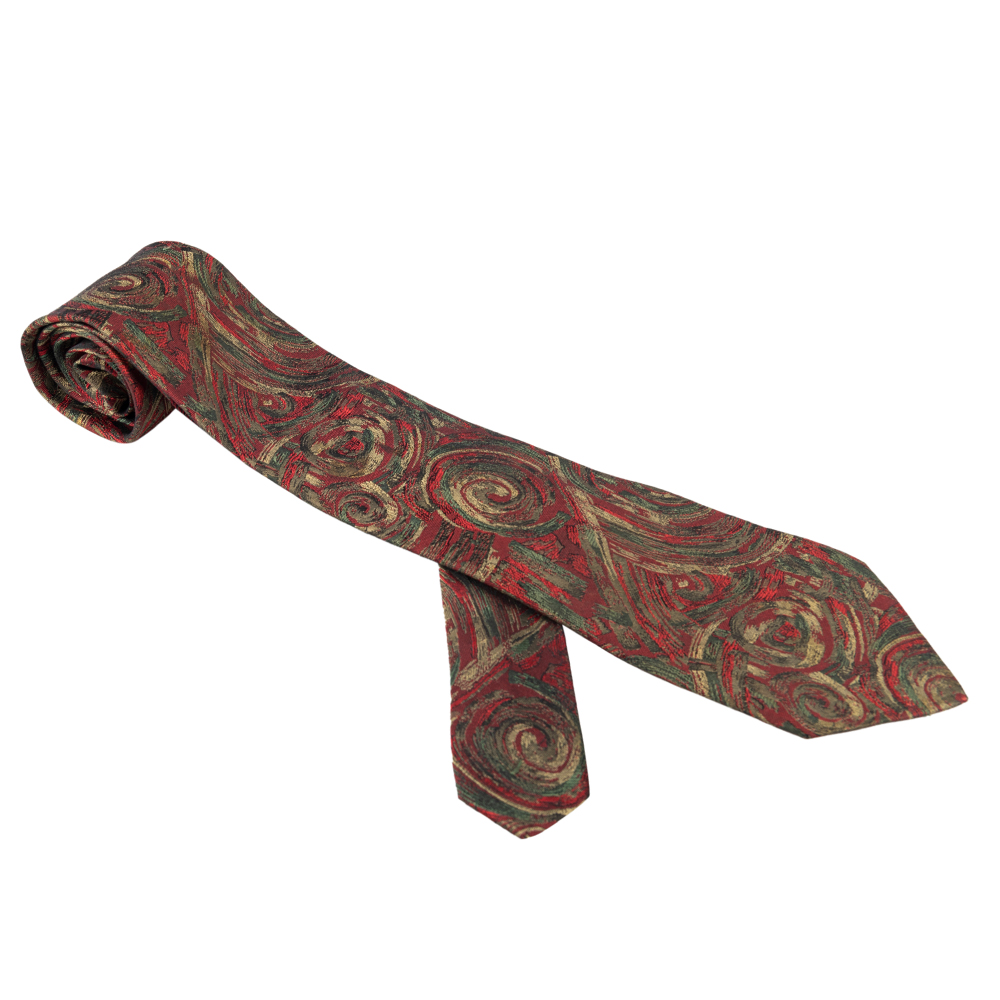 Pierre Balmain Red Multicolor Silk Tie
