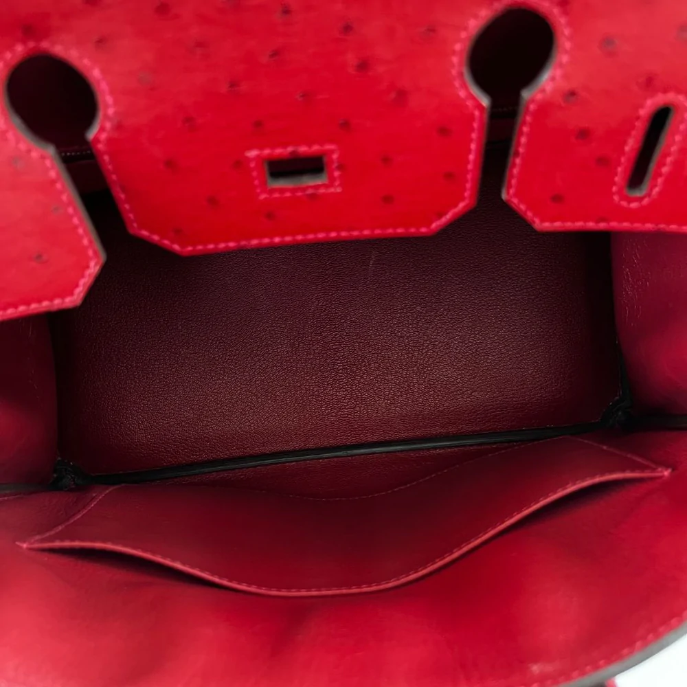 Hermes 30cm Rouge Vif Ostrich Birkin Bag with Palladium Hardware