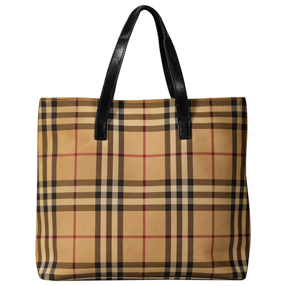Burberry Beige Haymarket Check Coated Canvas and Leather Medium Tote
