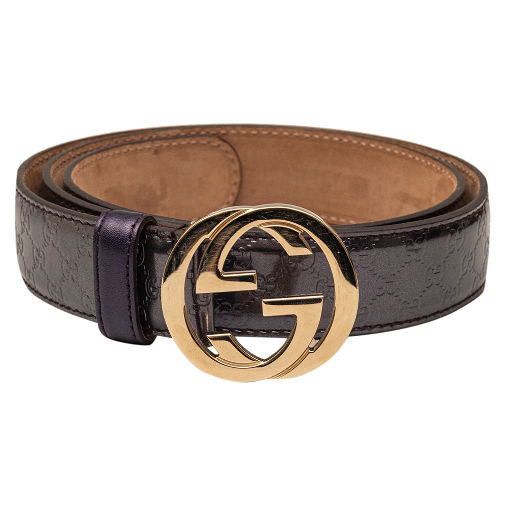 Gucci Metallic Purple Guccissima Leather Interlocking GG Buckle Belt 85CM