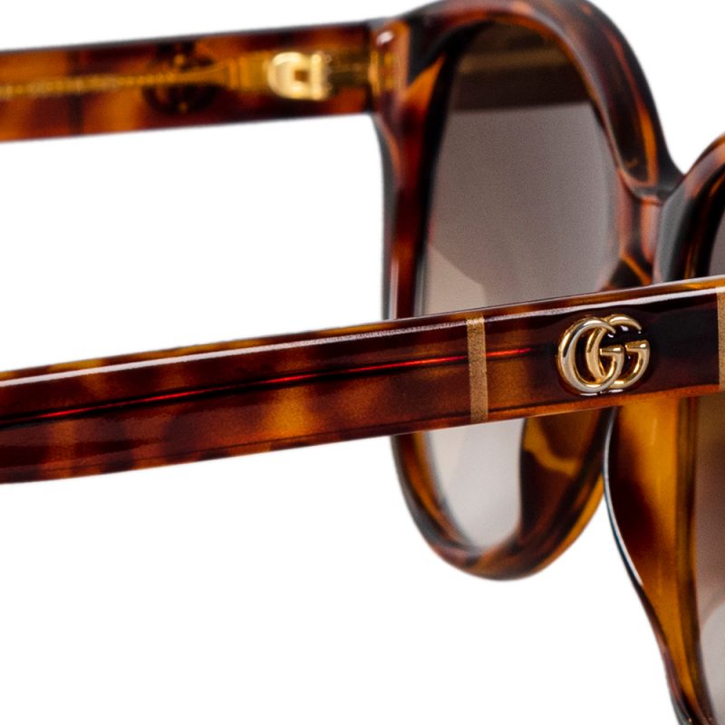 Gucci Black Brown Tortoise Round Sunglasses