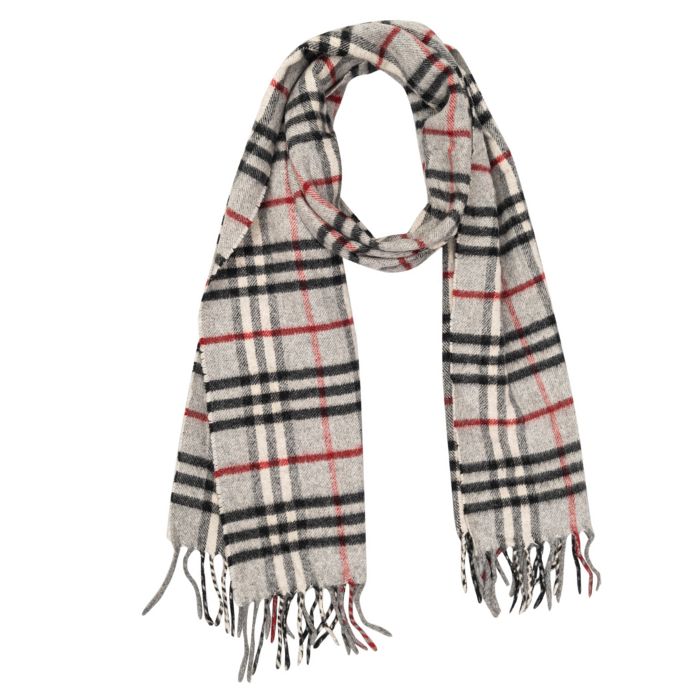 Burberry Light Grey Check Cashmere Wool Scarf