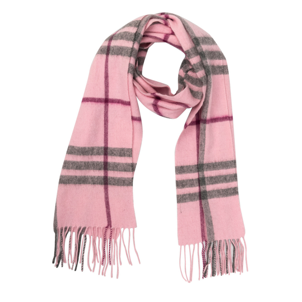 Burberry Pink Check Wool Cashmere Scarf