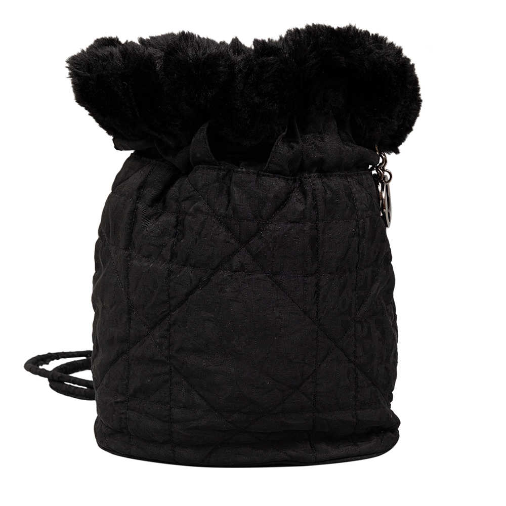 Christian Dior Dior Cannage Black Nylon Faux Fur Sling Backpack