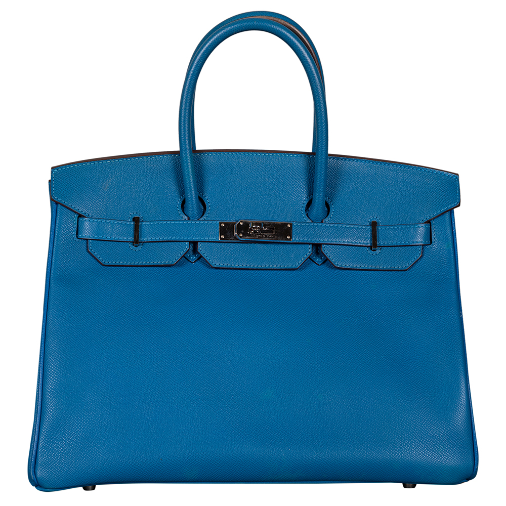 Hermes Blue Togo Leather Palladium Hardware Birkin 35 Bag
