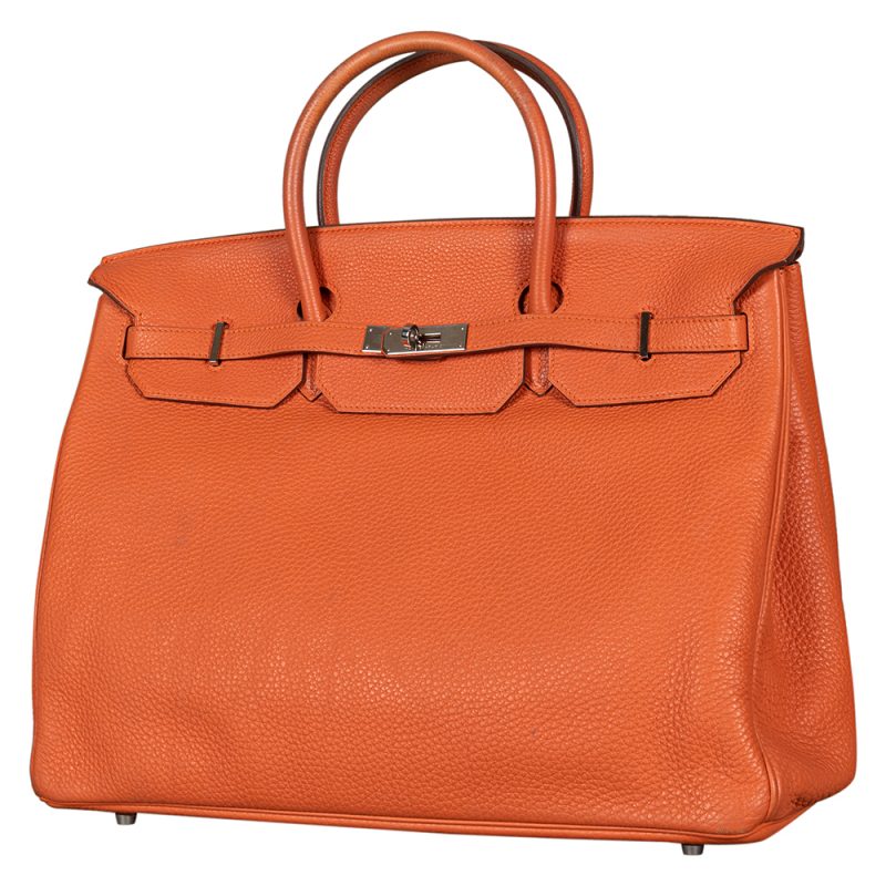 Hermes Orange Togo Leather Palladium Hardware Birkin 40 Bag