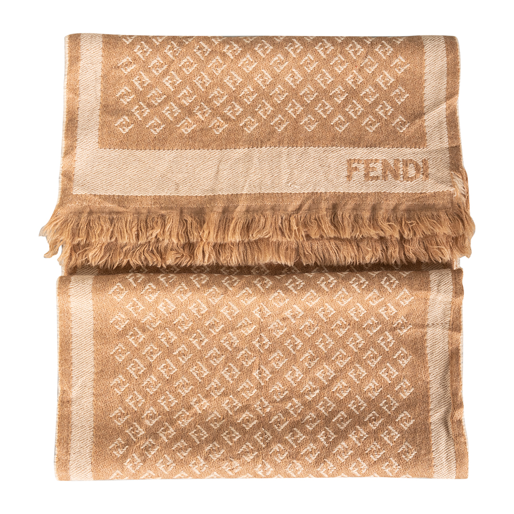 Fendi FF Monogram Brown Wool Scarf