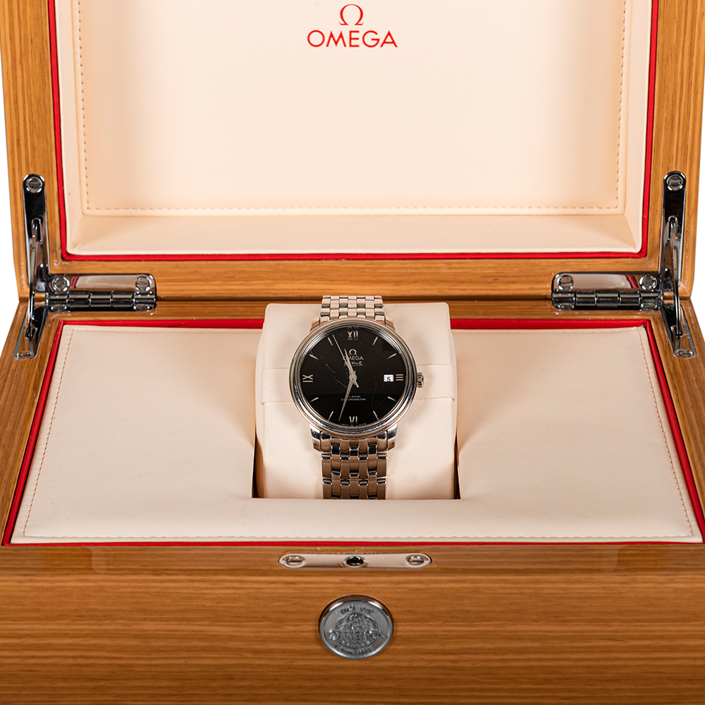 Omega Black Stainless Steel De Ville Prestige Wristwatch