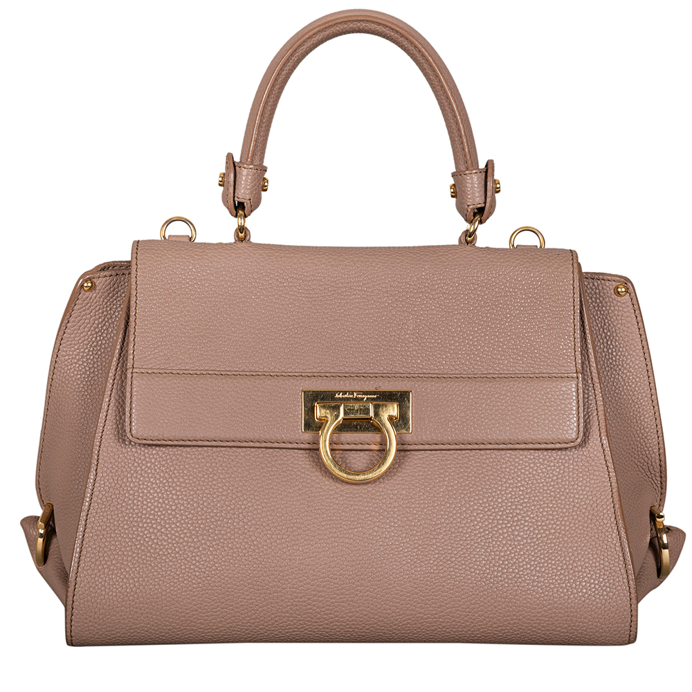 Salvatore Ferragamo Beige Leather Medium Sofia Top Handle Bag