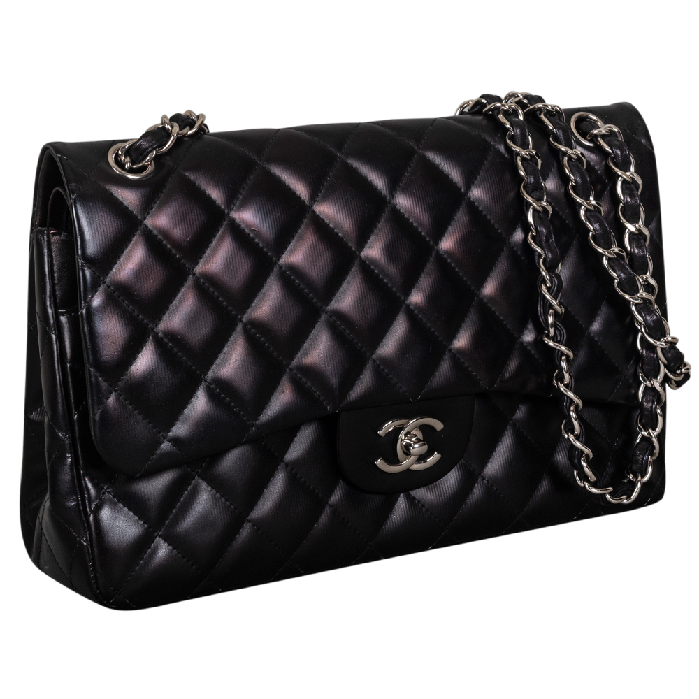 Chanel Black Quilted Leather Double Flap Jumbo Bag